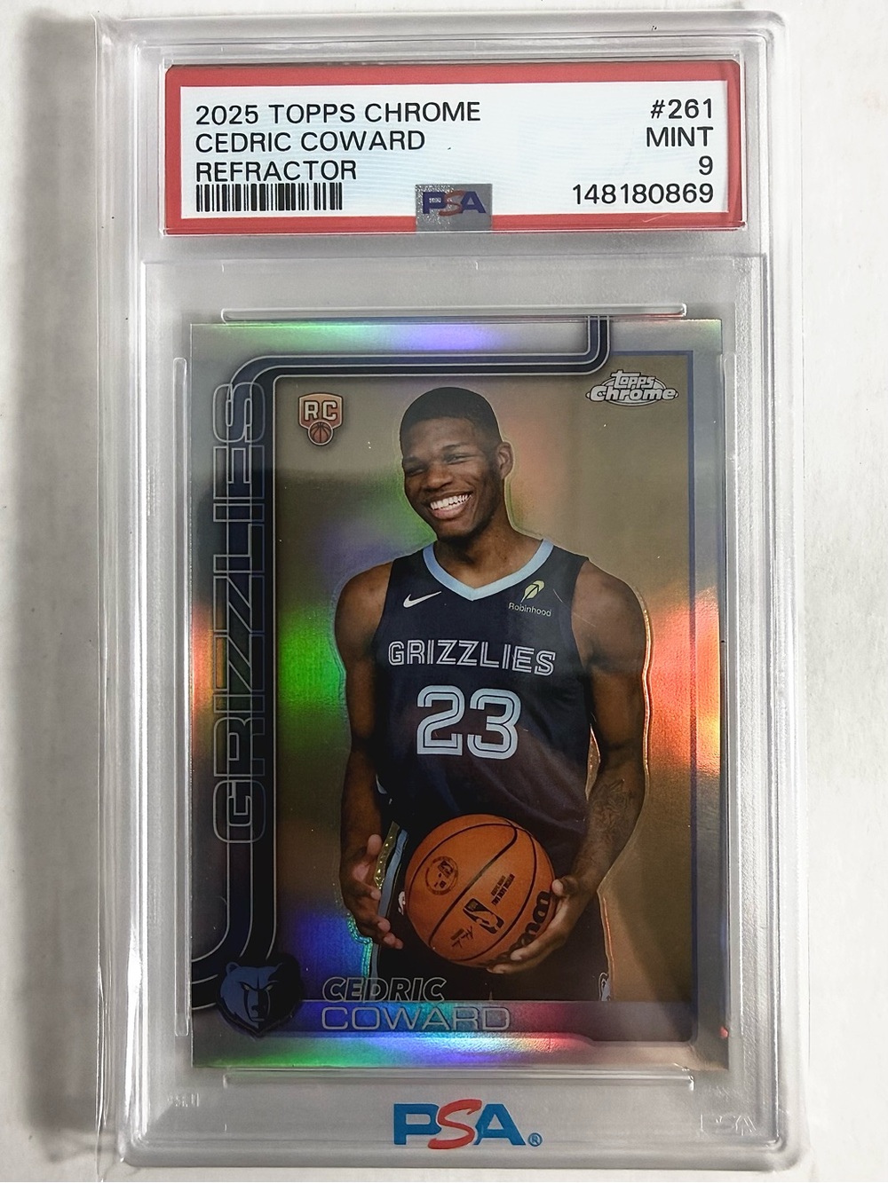 Topps 2025 Chrome Cedric Coward Rookie RC Refractor #261 Grizzlies PSA 9